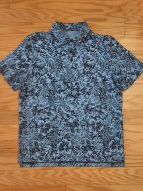George Blue Floral Hawaiian Print Polo Size M 38/40 GU